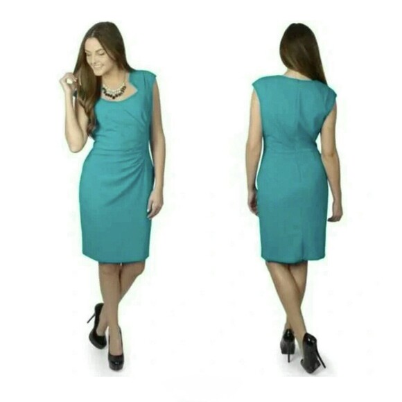 Calvin Klein Dress Womens Sz 10 Green Cap Sleeve Ruched Sheath Fitted Stretch - Picture 12 of 12